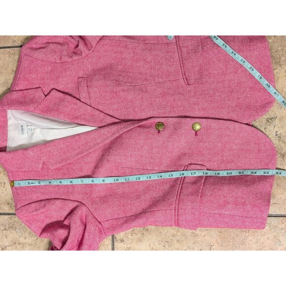 J. Crew Pink Herringbone Tweed Wool Blend Blazer Size 10 Career Crest Preppy - Picture 9 of 10